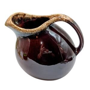 Vintage Hull Pottery Made in USA Brown Drip Glaze Ball Pitcher